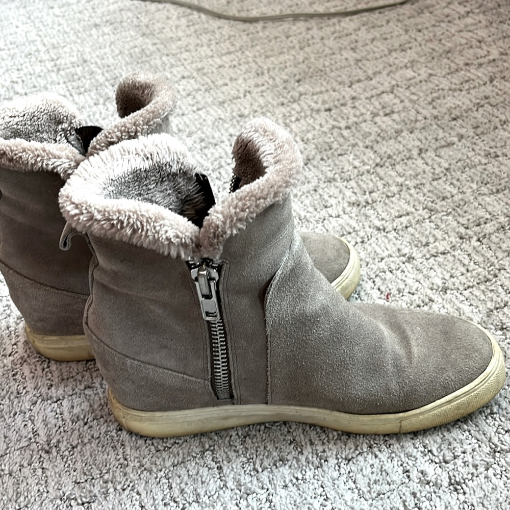 Gray zip up booties